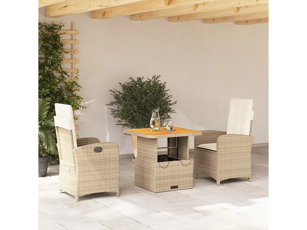 3-delige Tuinset met kussens poly rattan beige BE117941