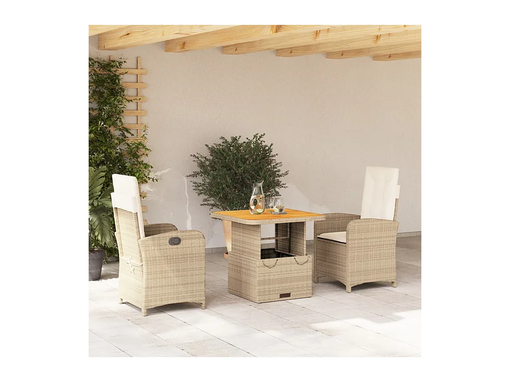 Ensemble à manger de jardin et coussins 3 pcs Beige poly rotin FR92083