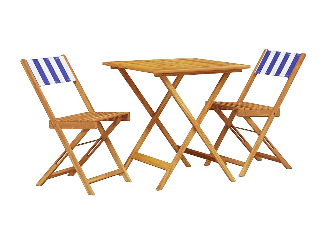 Ensemble de bistro 3 pcs bleu et blanc tissu et bois massif FR79306