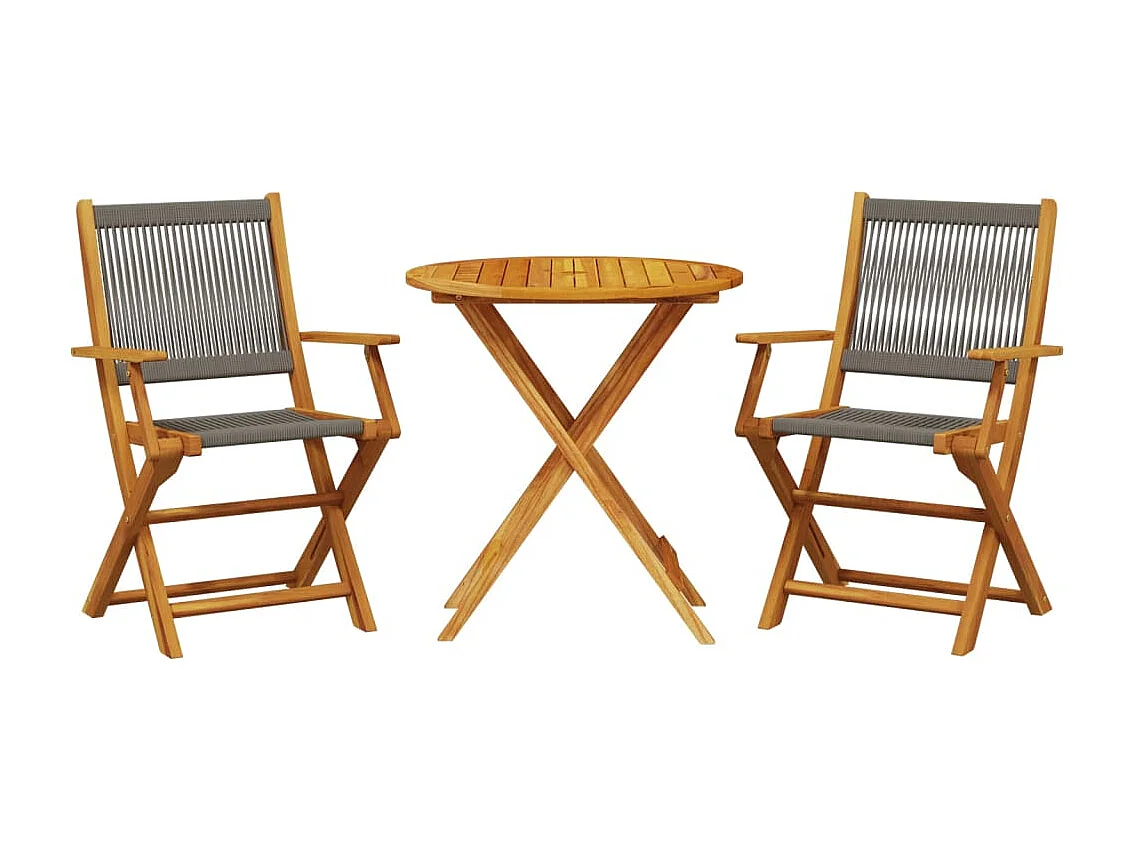 3 pcs conjunto de bistrô polipropileno/madeira maciça cinzento PT380205