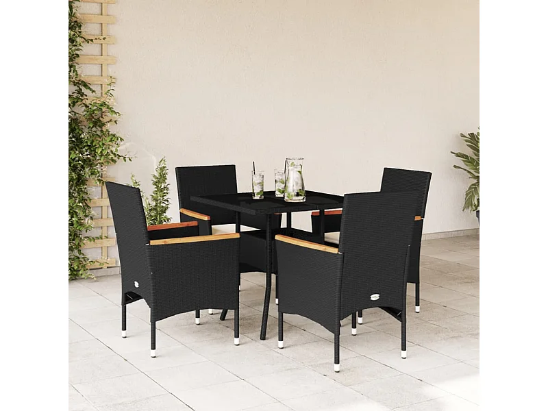 Set comedor jardín 5 pzas cojines ratán sintético vidrio negro ES252626