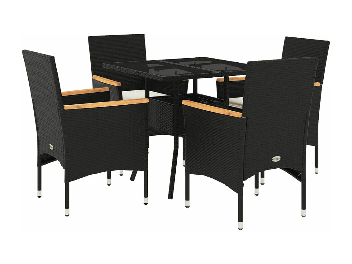 Set comedor jardín 5 pzas cojines ratán sintético vidrio negro ES252626