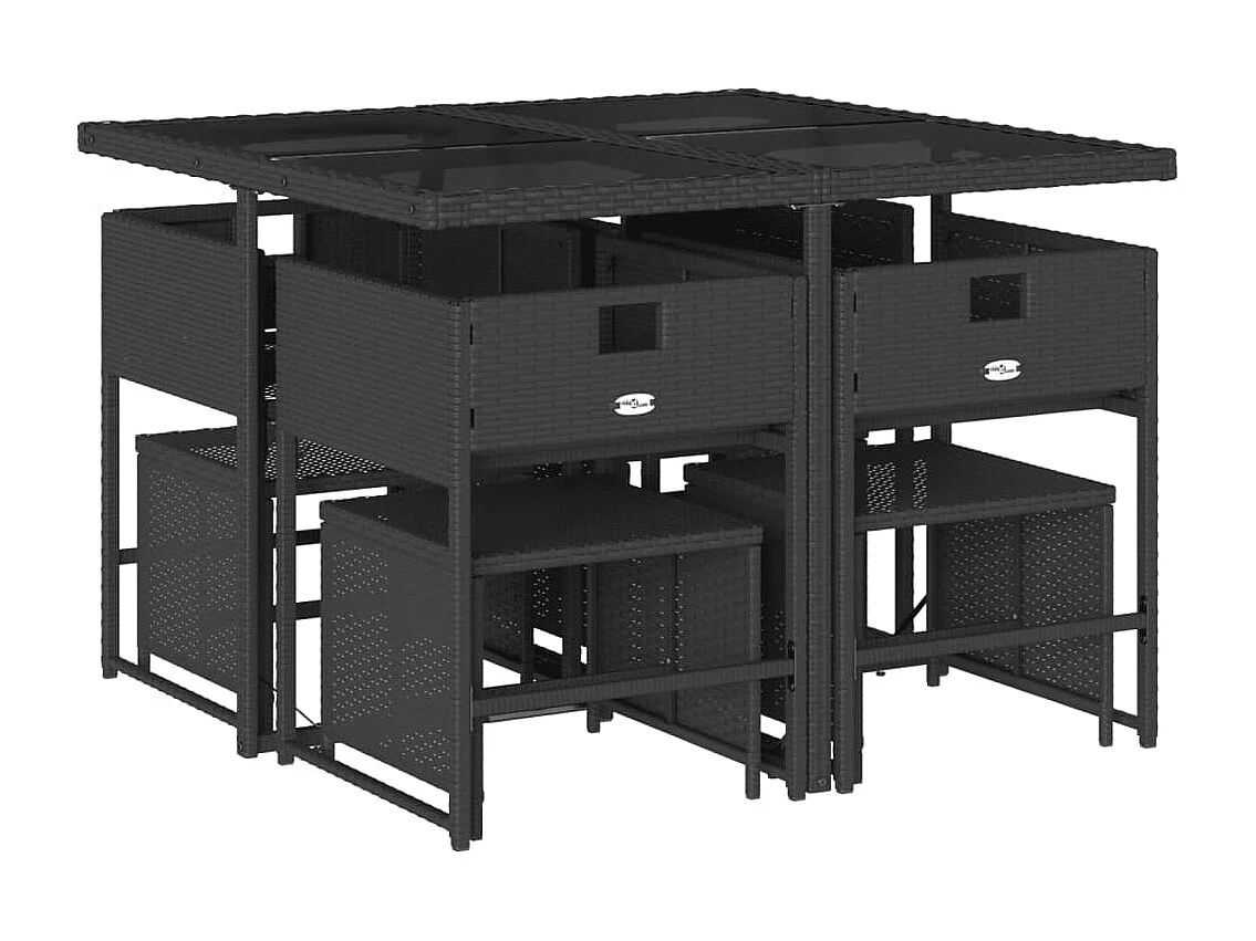 Set de comedor de jardín 9 pzas y cojines ratán sintético negro ES393081