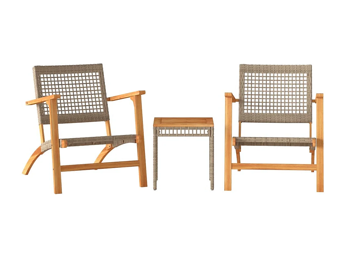 3 pcs conjunto de bistrô vime PE/madeira de acácia maciça bege PT164508