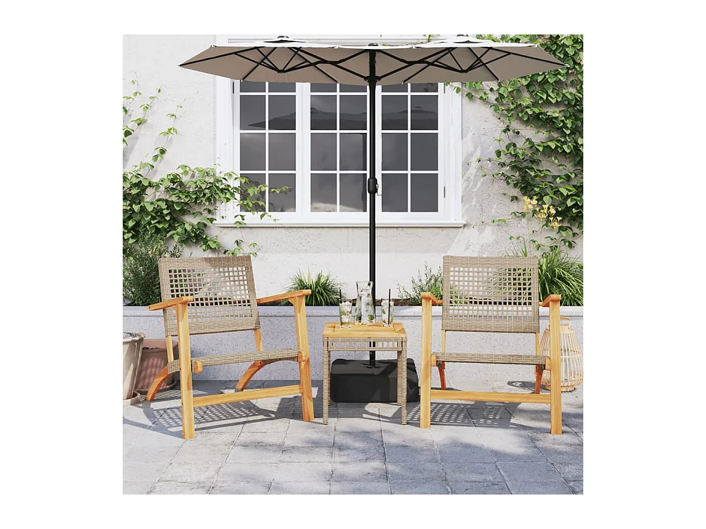 3-delige Bistroset poly rattan en massief acaciahout beige BE551805