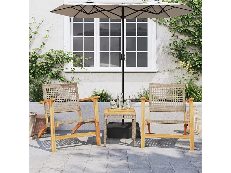 Ensemble de bistro 3 pcs beige résine tressée et bois d'acacia FR45711