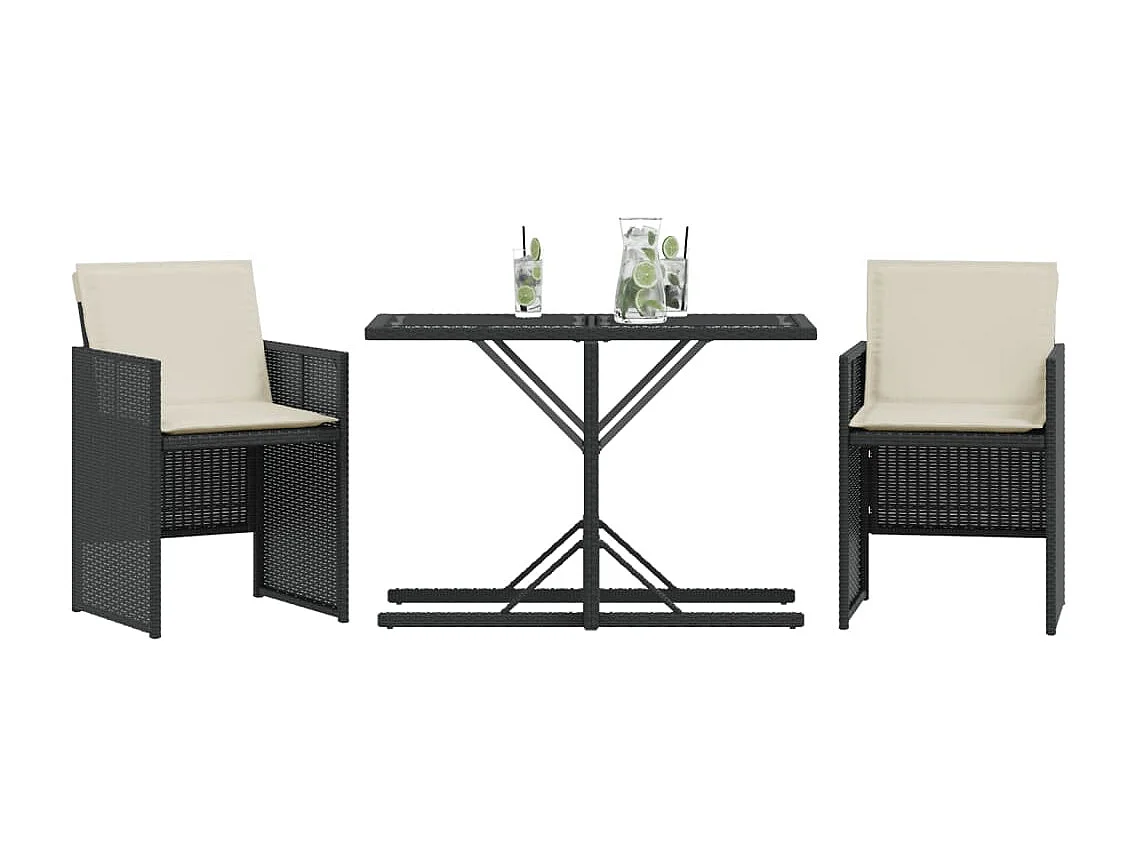 Ensemble de bistro 3 pcs avec coussins noir résine tressée FR75018