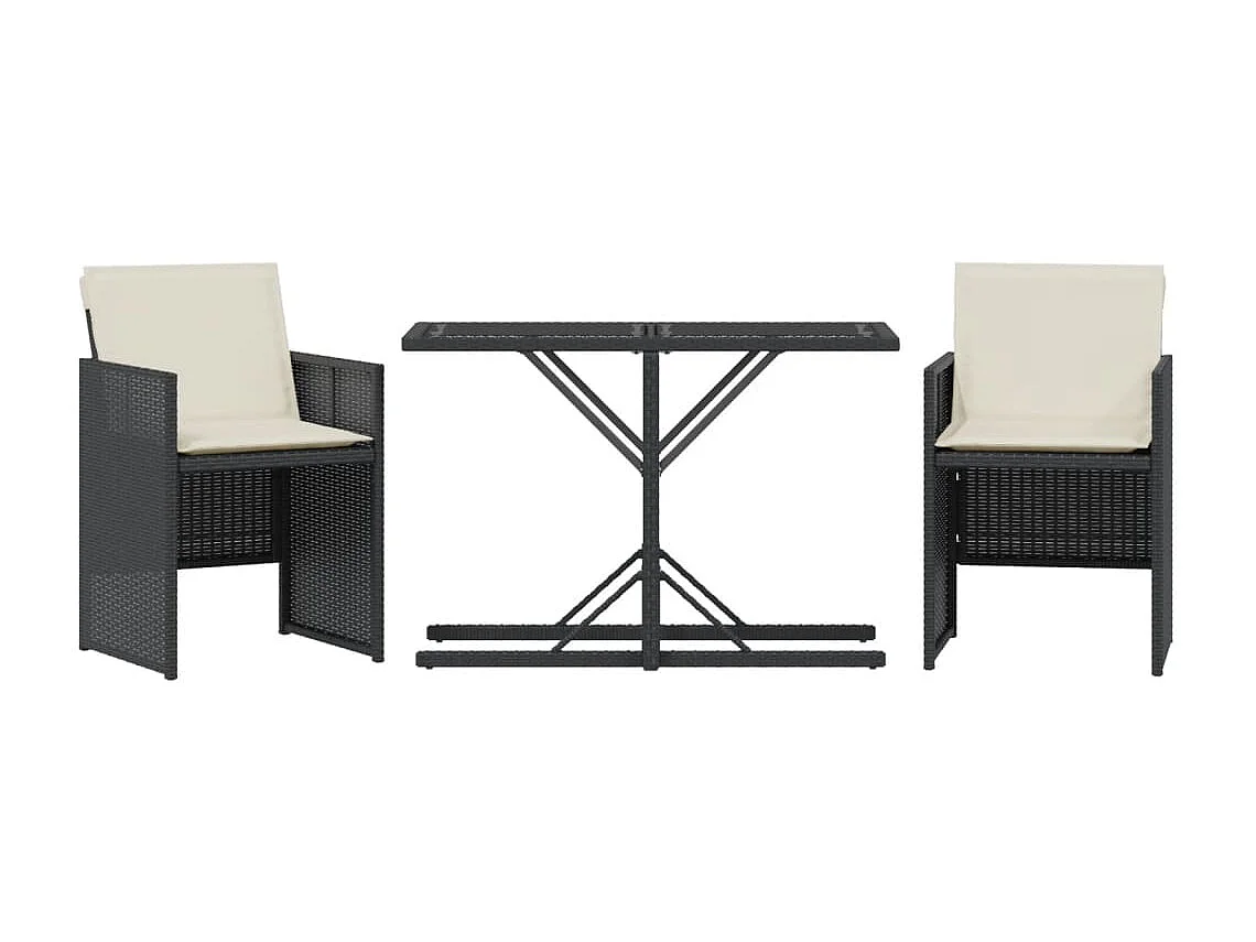 Ensemble de bistro 3 pcs avec coussins noir résine tressée FR75018