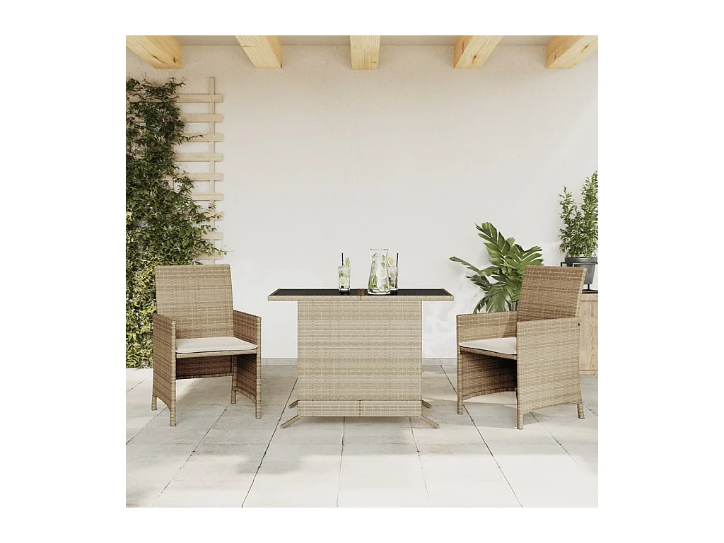 Ensemble de bistro 3 pcs avec coussins beige résine tressée FR29556