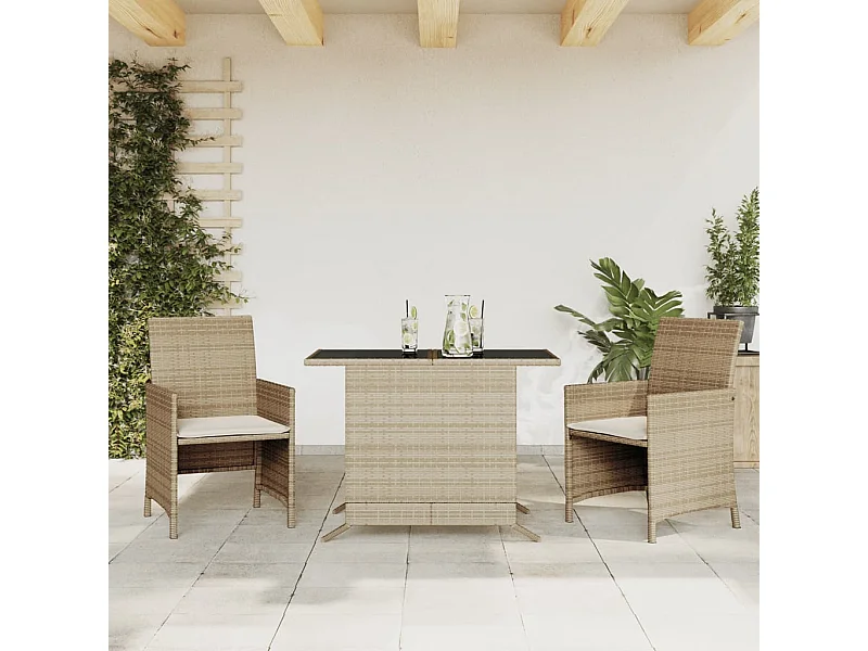 3-delige Bistroset met kussens poly rattan beige BE438133