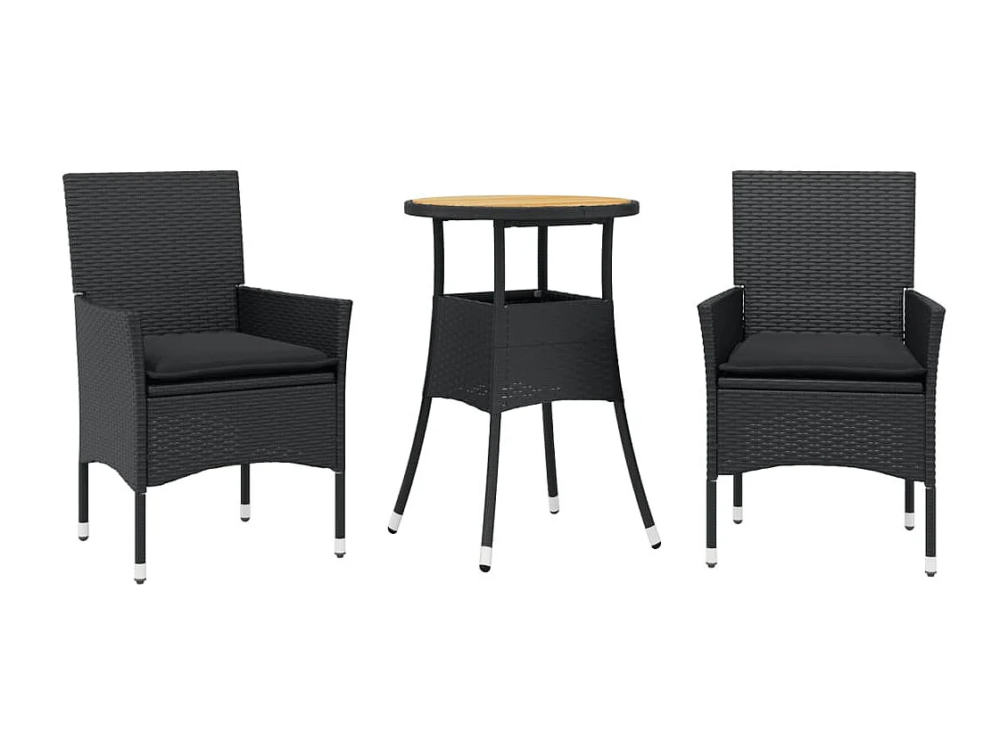 Ensemble à manger de jardin et coussins 3 pcs noir rotin acacia FR76728