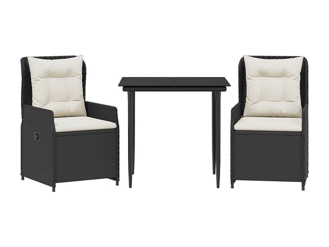 3-delige Tuinset met kussens poly rattan zwart BE738738