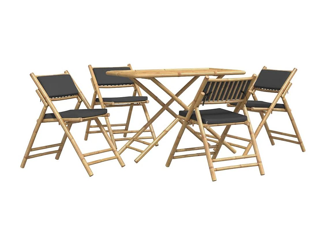 Ensemble de bistro pliante 5 pcs et coussins gris foncé bambou FR90689