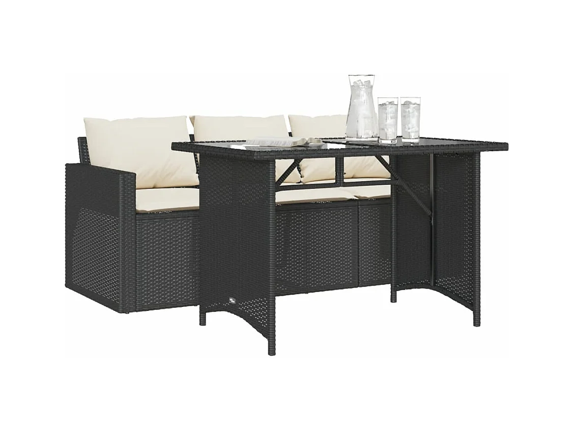 2-delige Tuinset met kussens poly rattan zwart BE642149