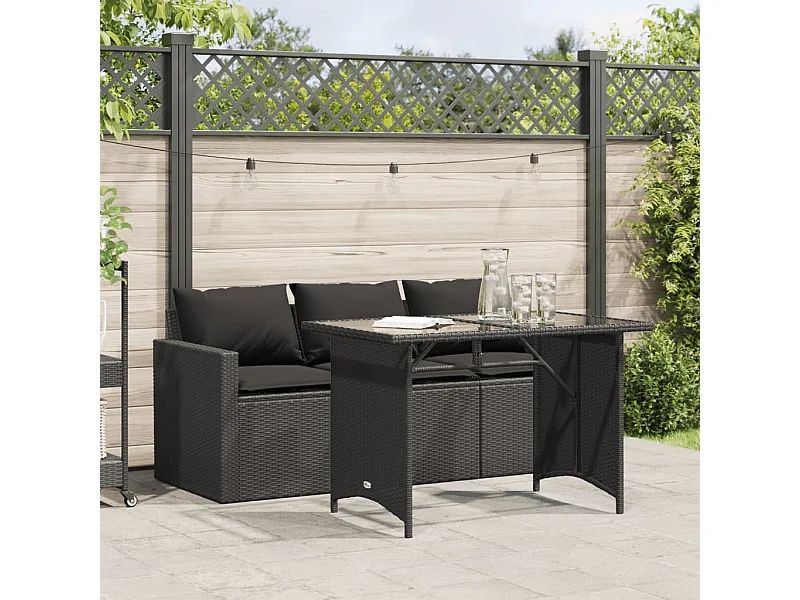 2-delige Tuinset met kussens poly rattan zwart BE910495