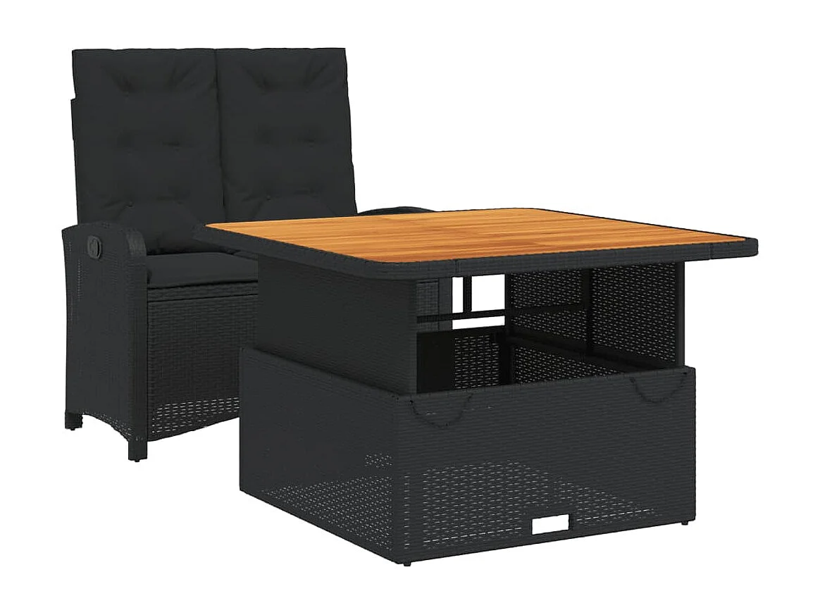 2 pcs conjunto de jantar p/ jardim c/ almofadões vime PE preto PT254928