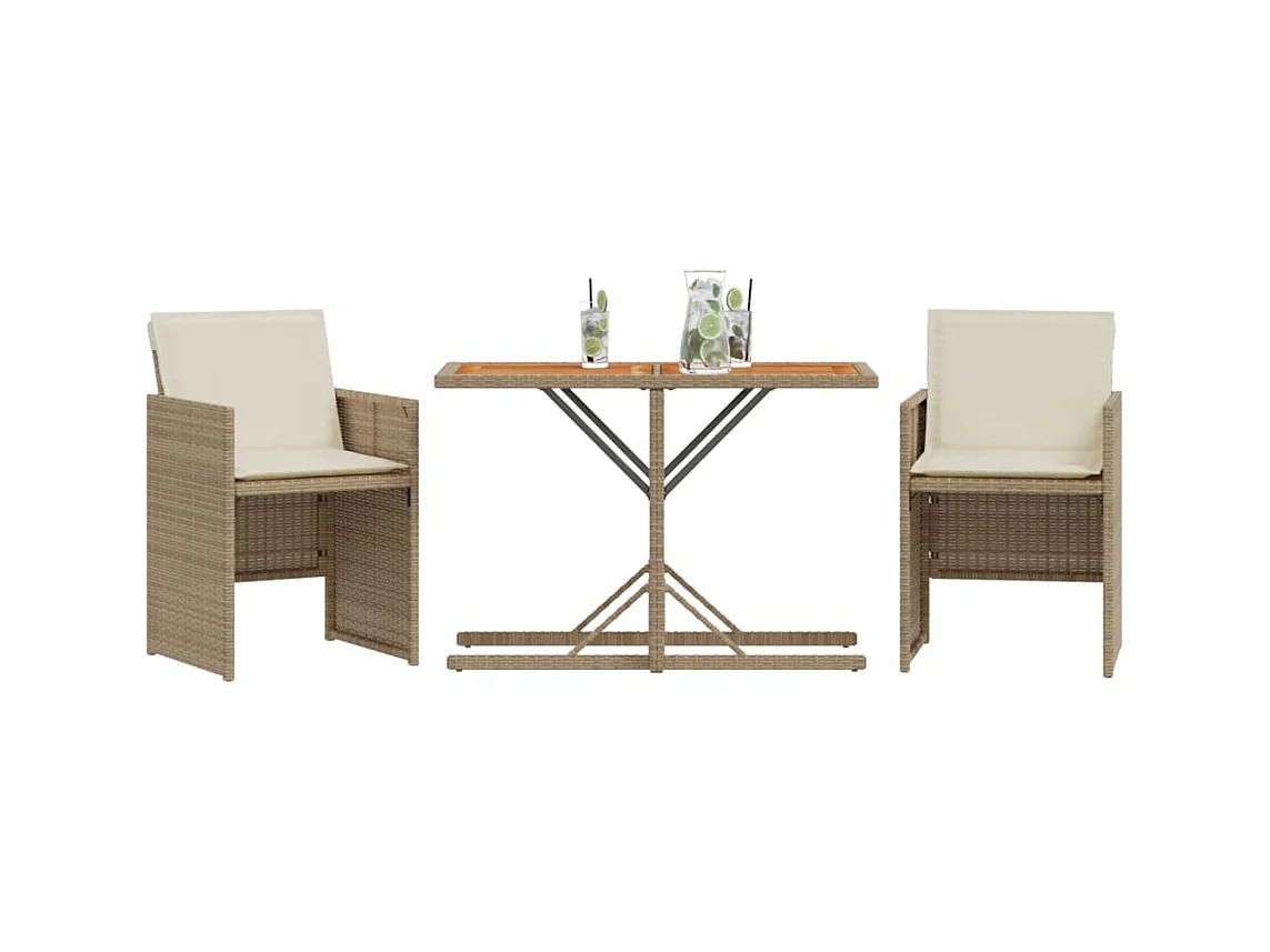 Ensemble de bistro 3 pcs avec coussins beige résine tressée FR62716