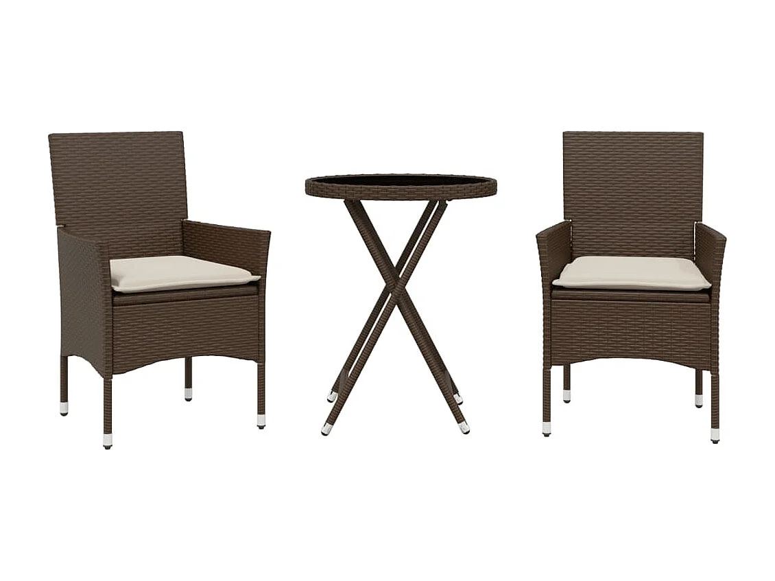 Ensemble de bistro avec coussins 3 pcs marron rotin et verre FR75362