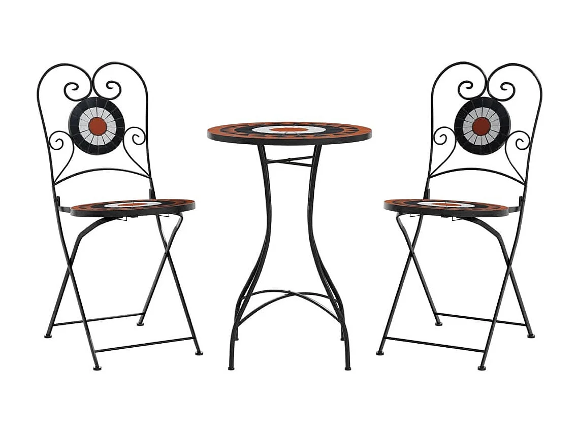 Ensemble de bistro mosaïque terre cuite blanc fer et céramique FR92920