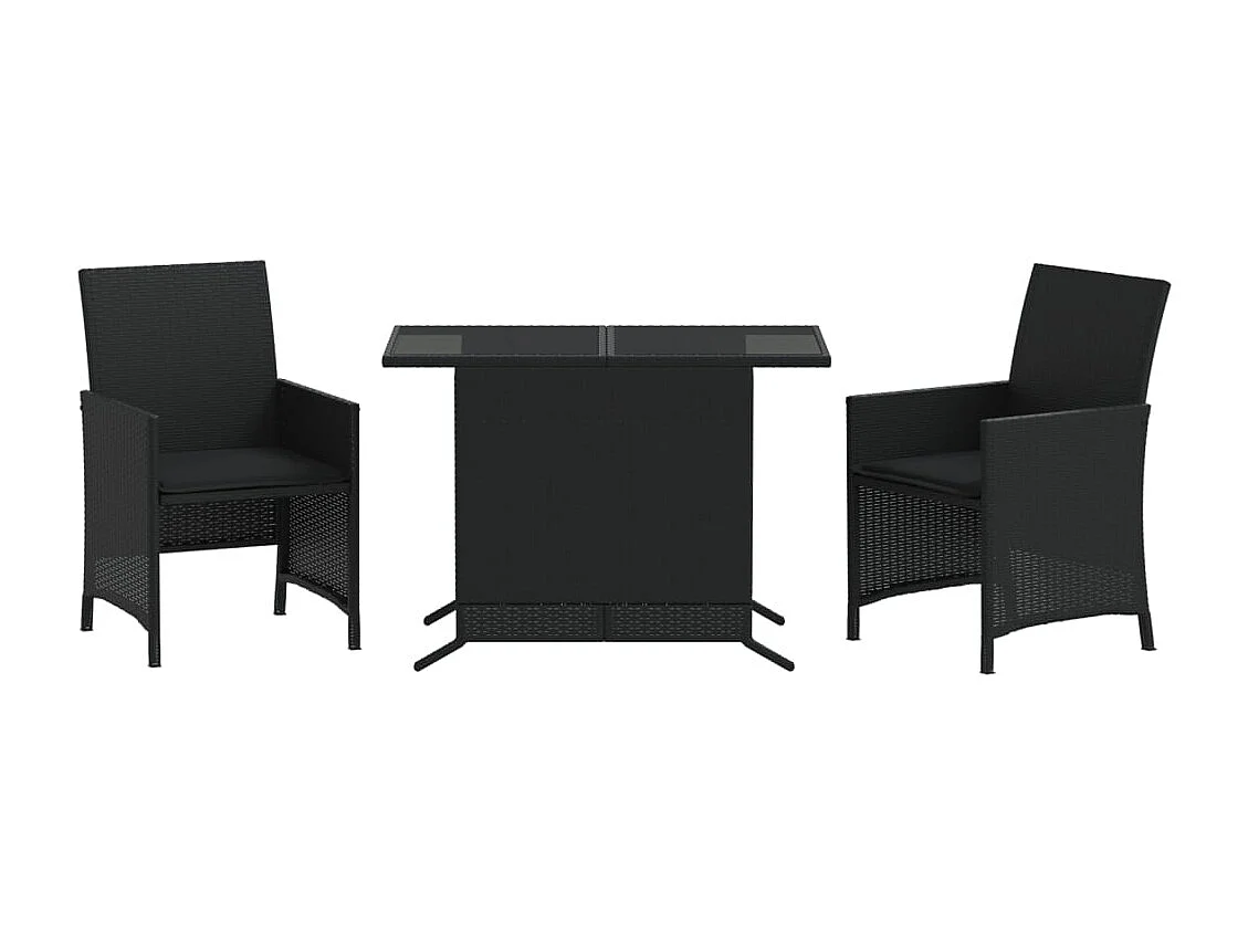 Ensemble de bistro 3 pcs avec coussins noir résine tressée FR53312