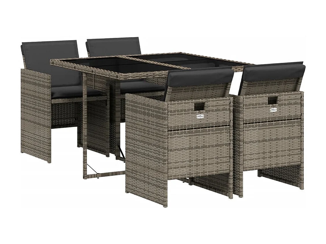 Ensemble à manger de jardin 5 pcs coussins gris résine tressée FR52983