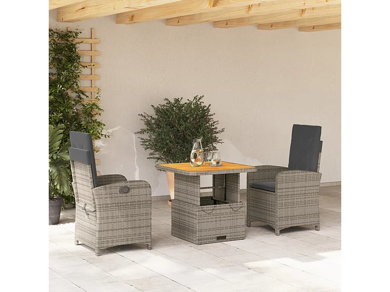 3-delige Tuinset met kussens poly rattan grijs BE809724
