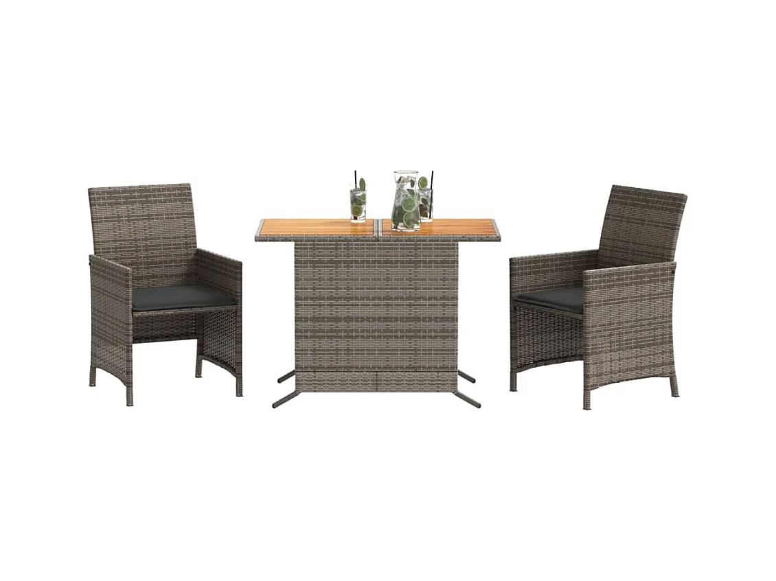 3-delige Bistroset met kussens poly rattan grijs BE484828