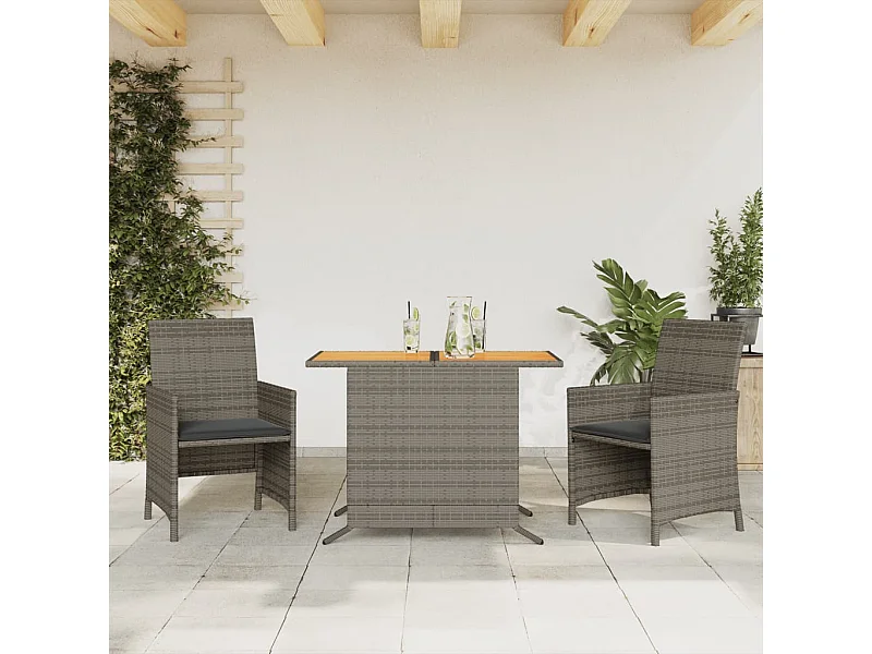 3-delige Bistroset met kussens poly rattan grijs BE484828