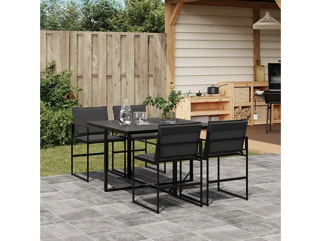 Ensemble à manger de jardin avec coussins 5 pcs noir textilène FR53822