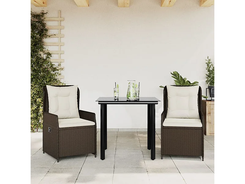 Ensemble à manger de jardin 3 pcs et coussins marron poly rotin FR68945