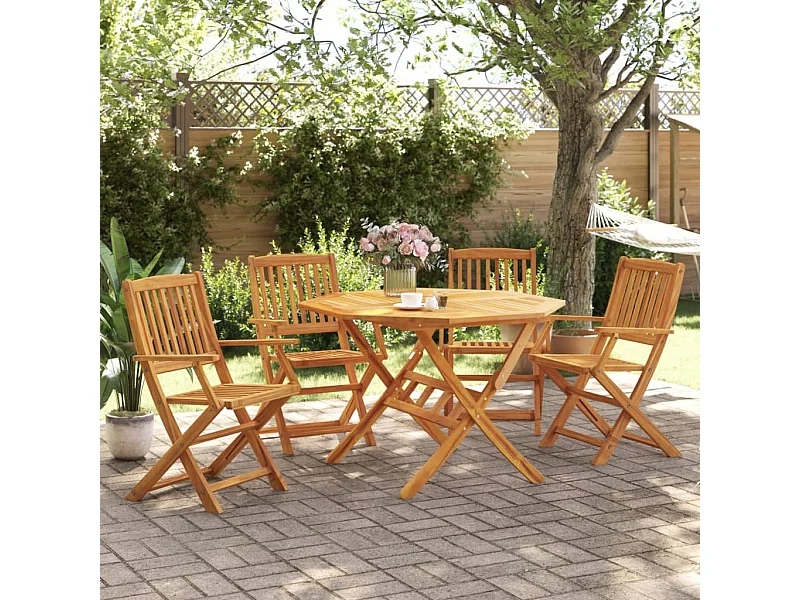 Ensemble à manger de jardin pliable 5 pcs bois massif d’acacia FR48460