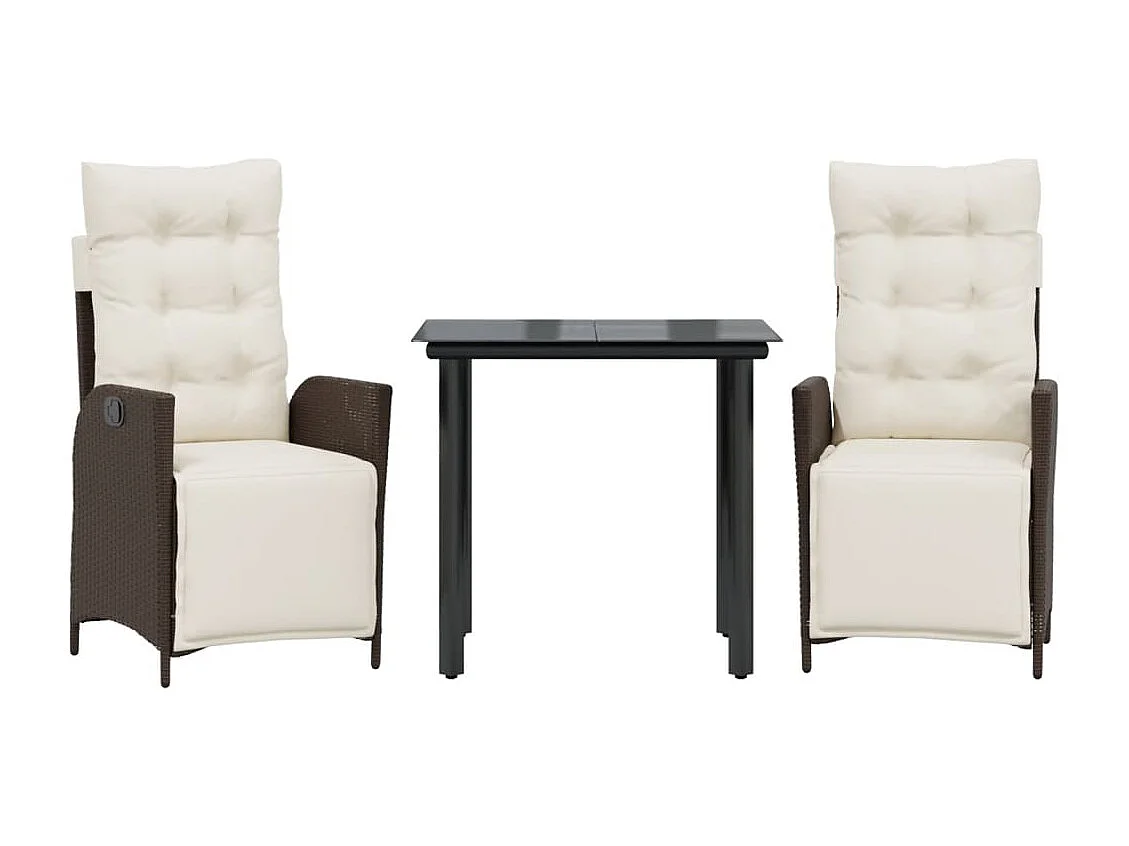 Ensemble à manger de jardin 3 pcs et coussins marron poly rotin FR22353