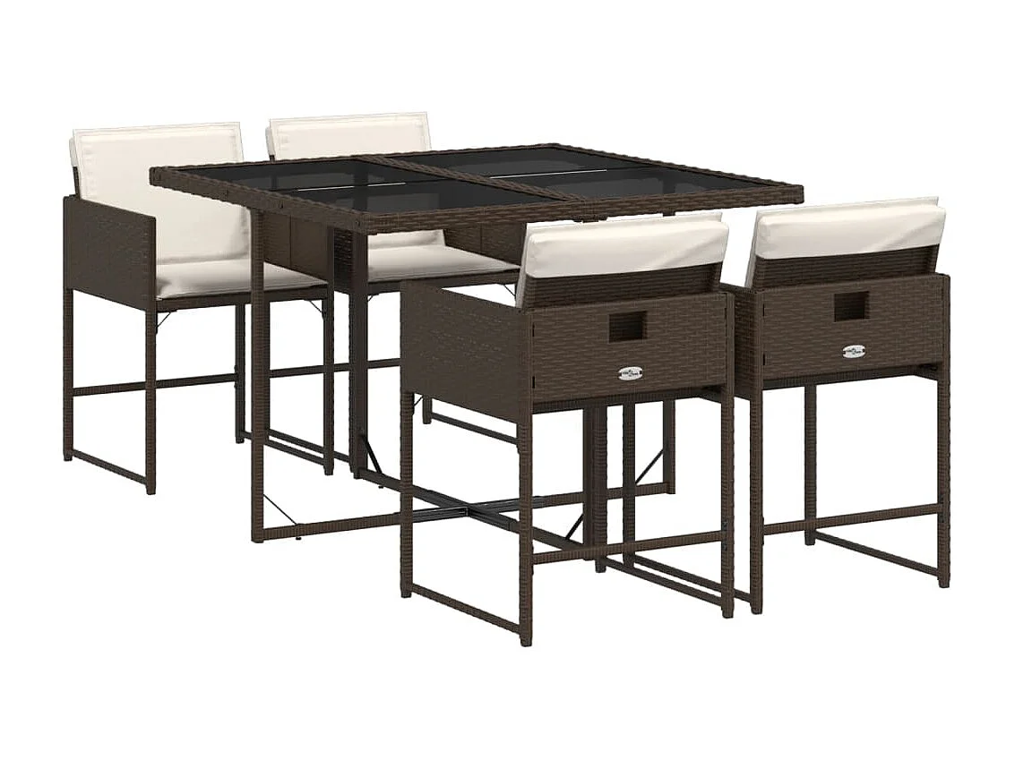 Ensemble à manger de jardin 5 pcs et coussins marron poly rotin FR27223