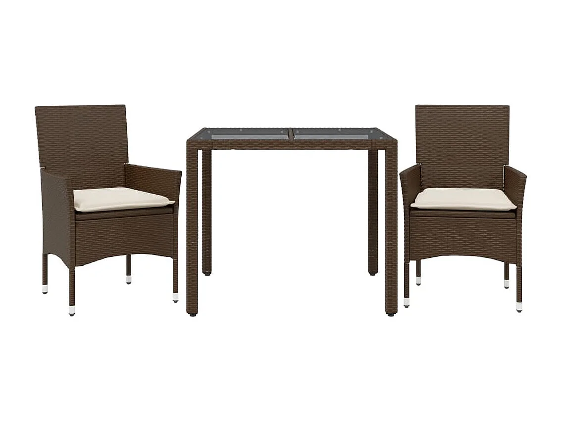 Ensemble à manger de jardin et coussins 3pcs marron rotin verre FR56583