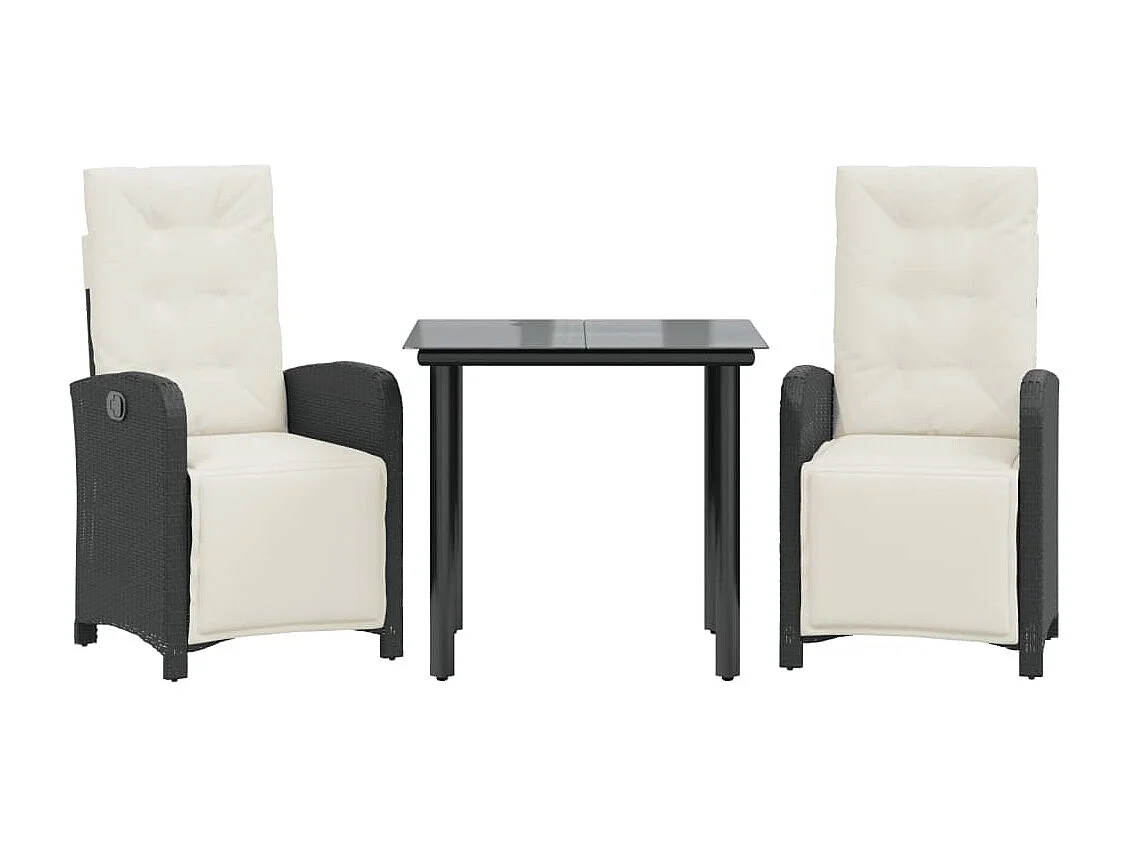 Ensemble de bistro 3 pcs avec coussins noir résine tressée FR35950