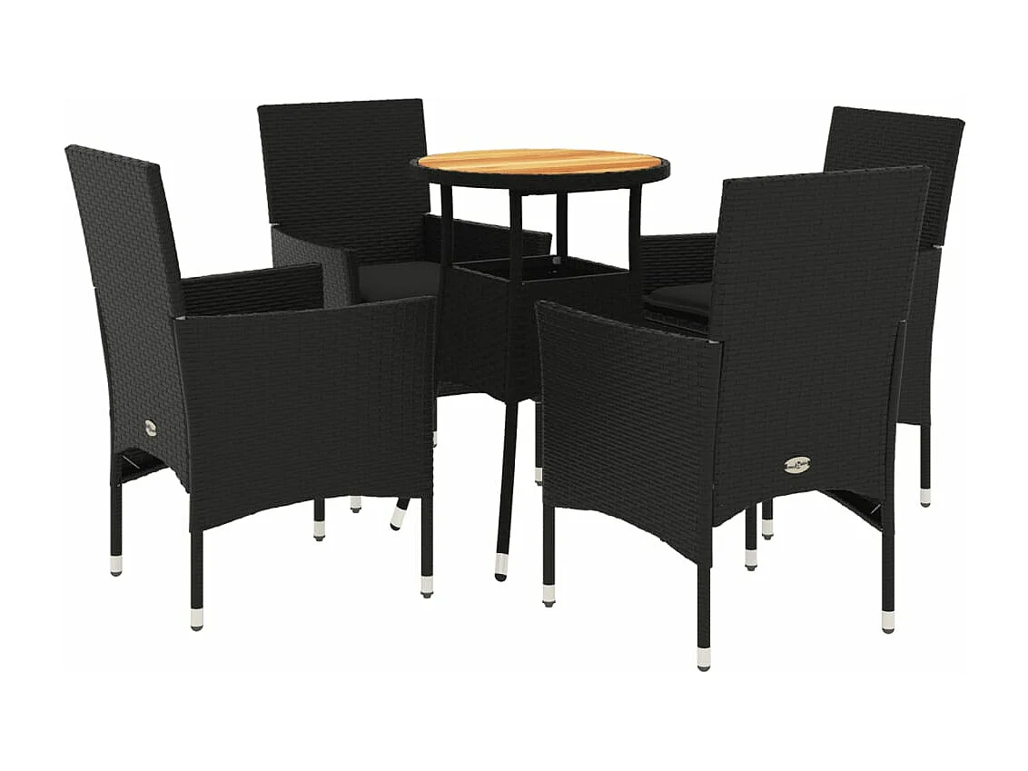 Ensemble à manger de jardin et coussins 5 pcs noir rotin acacia FR40601