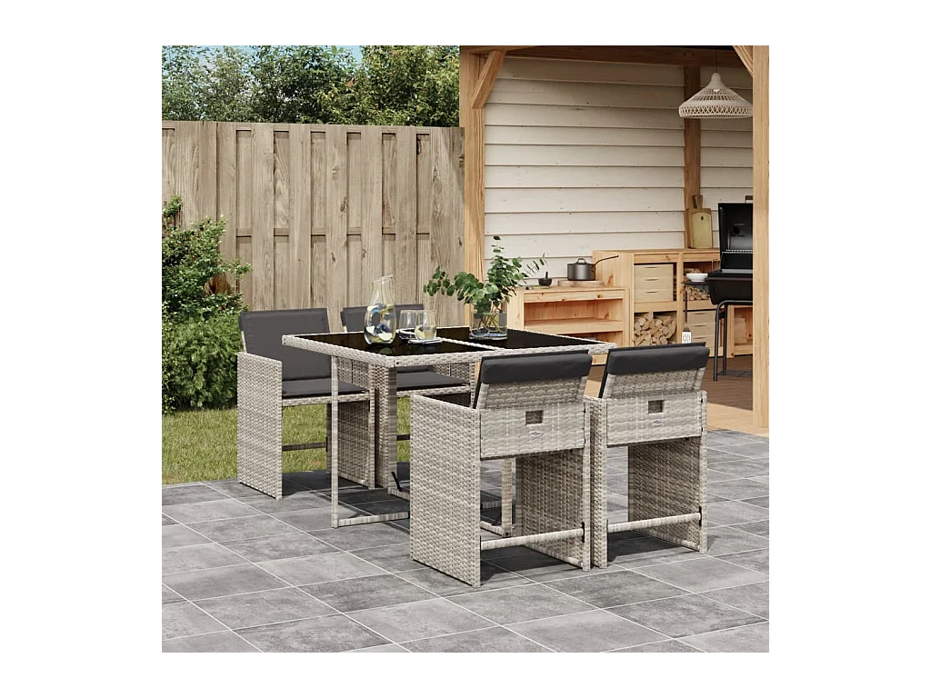Ensemble à manger de jardin et coussins 5 pcs gris clair rotin FR13627