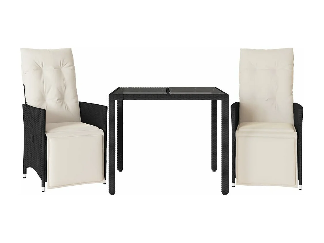 Ensemble de bistro 3 pcs avec coussins noir résine tressée FR87512