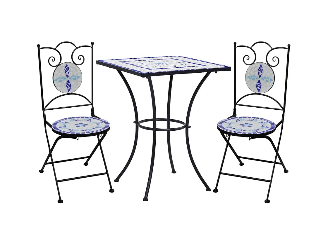 Mobilier de bistro 3 pcs mosaïque Carreau céramique Bleu Blanc FR71144