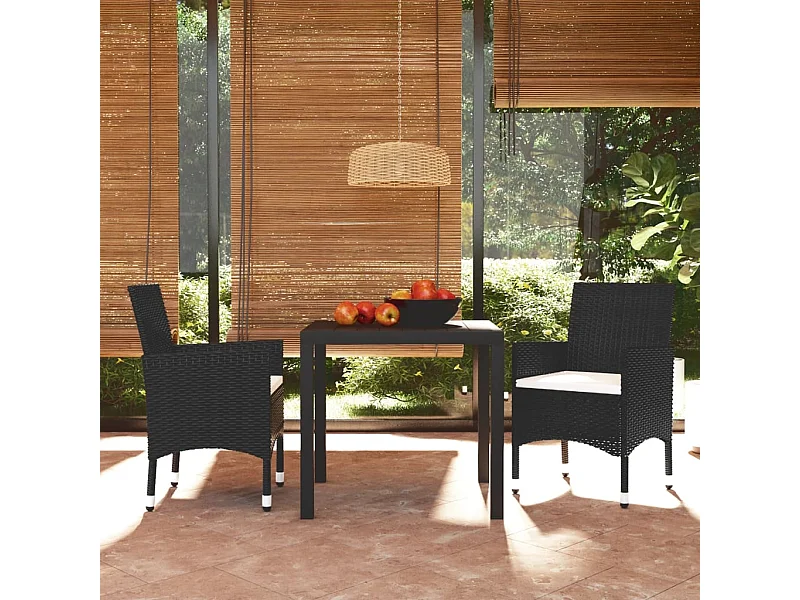 3 pcs conjunto de jantar p/ jardim c/ almofadões vime PE preto PT781900