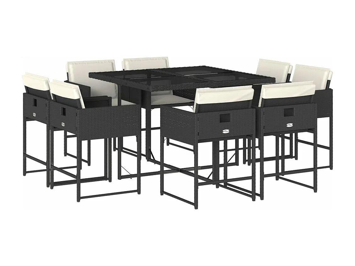 Set de comedor de jardín 9 pzas y cojines ratán sintético negro ES988725