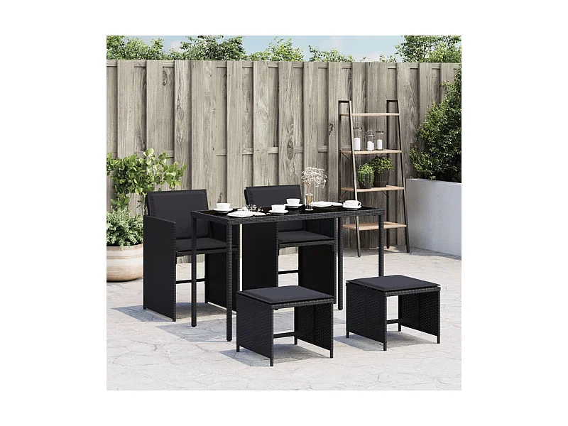 Set de muebles jardín 5 pzas con cojines ratán sintético negro ES904770
