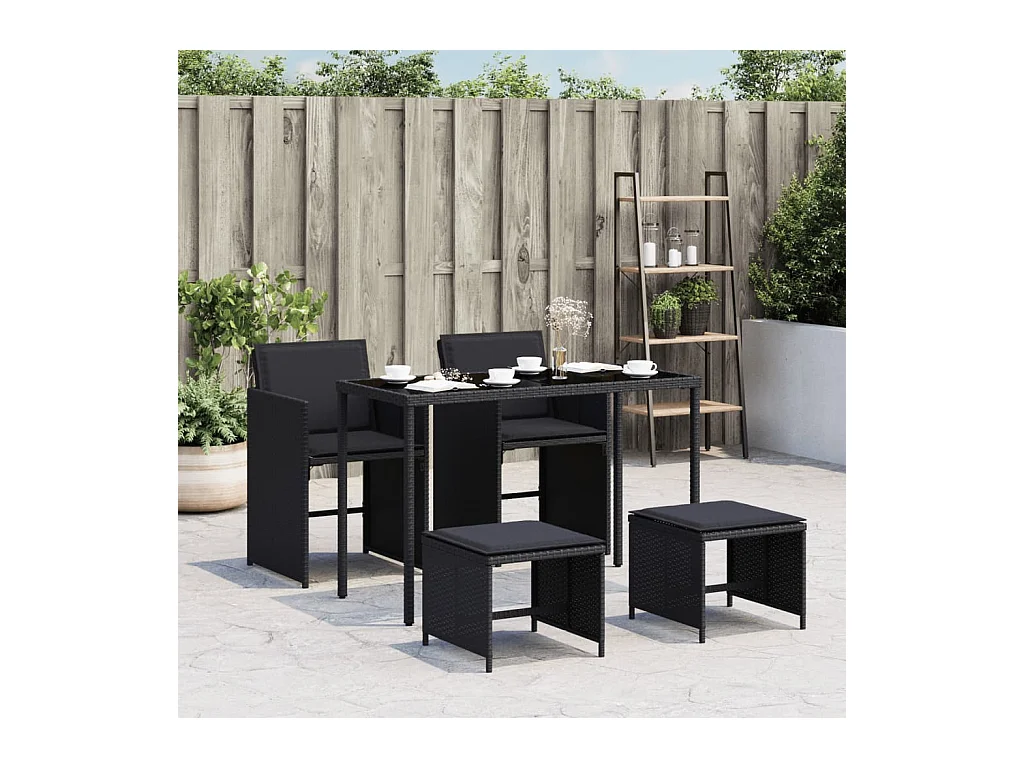 Set de muebles jardín 5 pzas con cojines ratán sintético negro ES904770