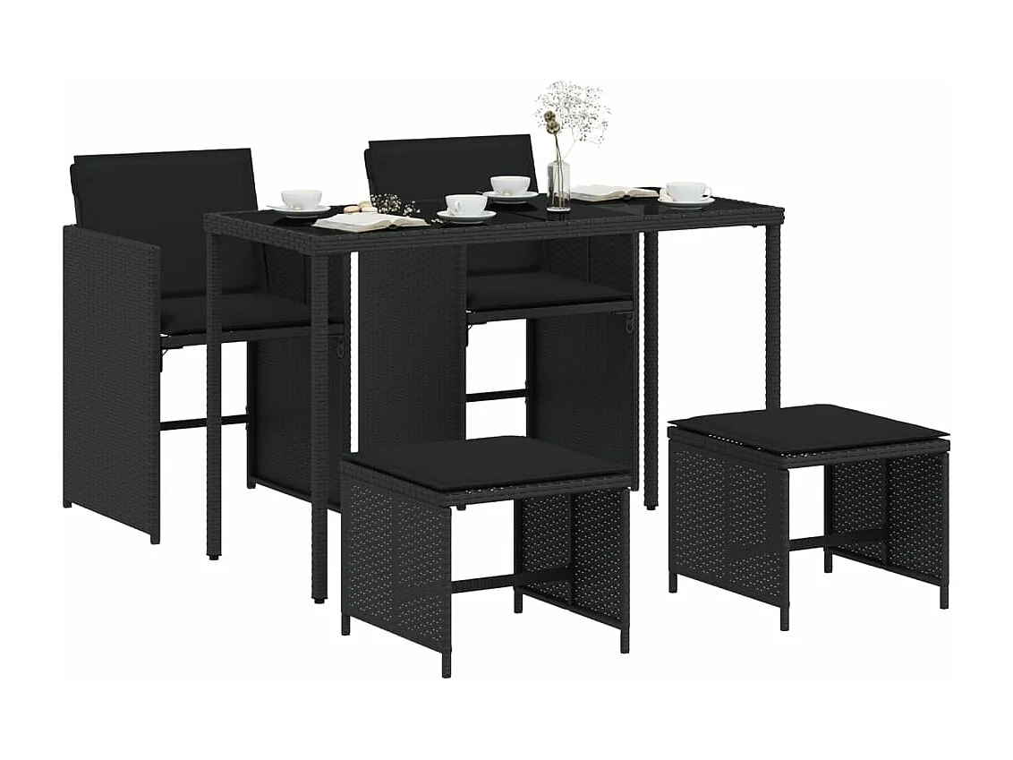 Set de muebles jardín 5 pzas con cojines ratán sintético negro ES904770