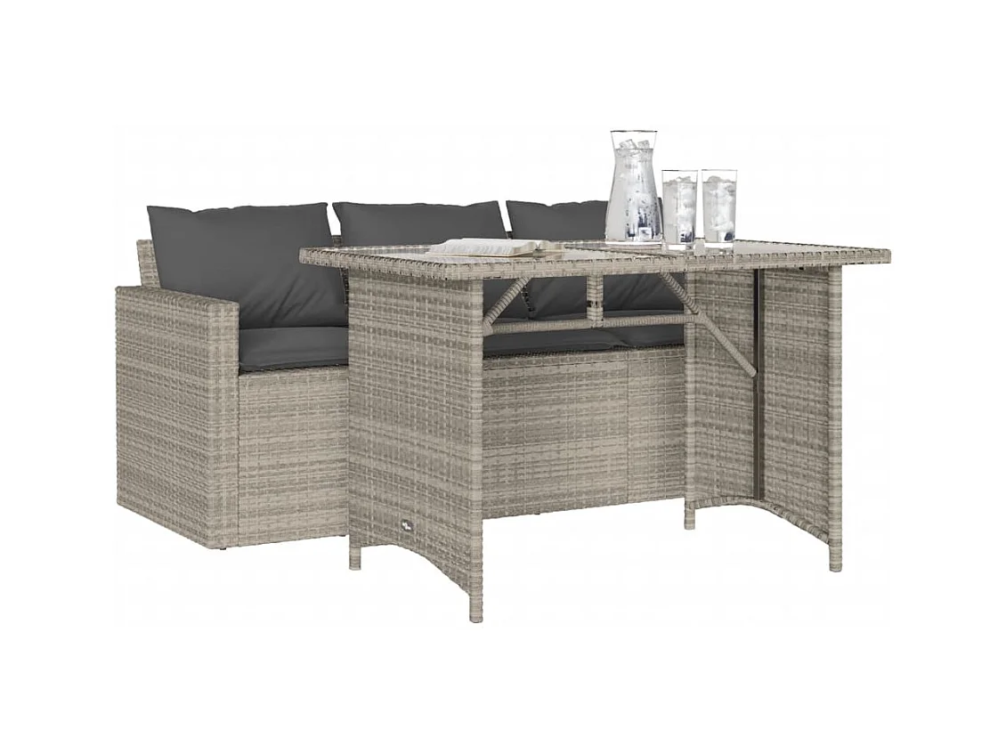 Ensemble à manger de jardin et coussins 2 pcs gris clair rotin FR58938