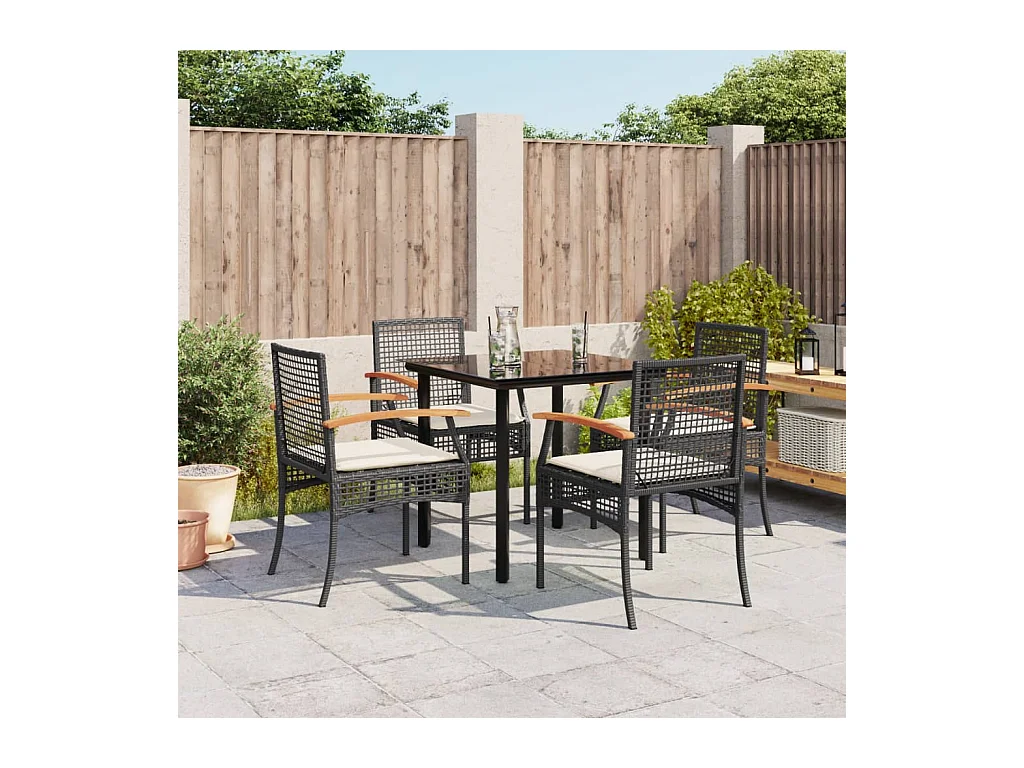 5-delige Tuinset met kussens poly rattan zwart BE113981