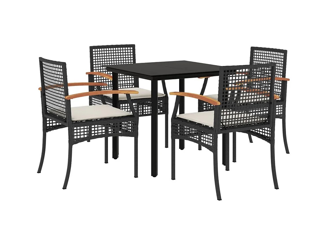 Ensemble à manger de jardin coussins 5pcs Noir Résine tressée FR21316