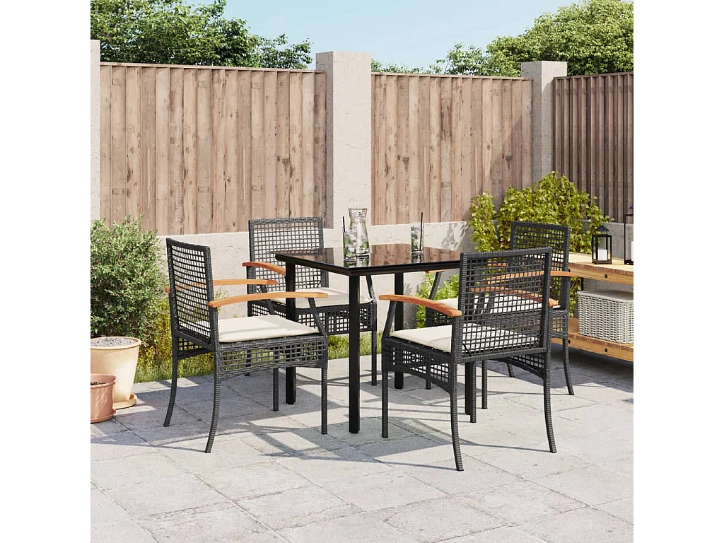 Ensemble à manger de jardin coussins 5pcs Noir Résine tressée FR21316