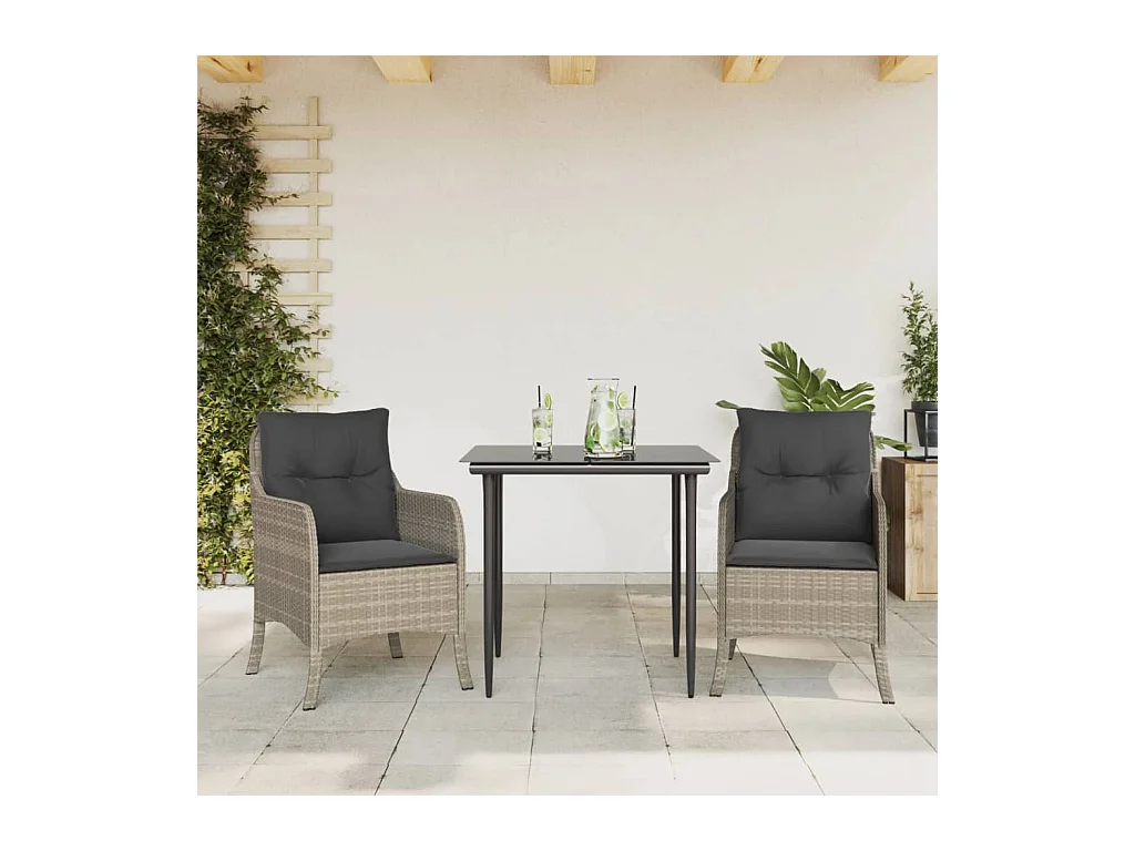 Ensemble à manger de jardin 3pcs coussins gris clair poly rotin FR46744