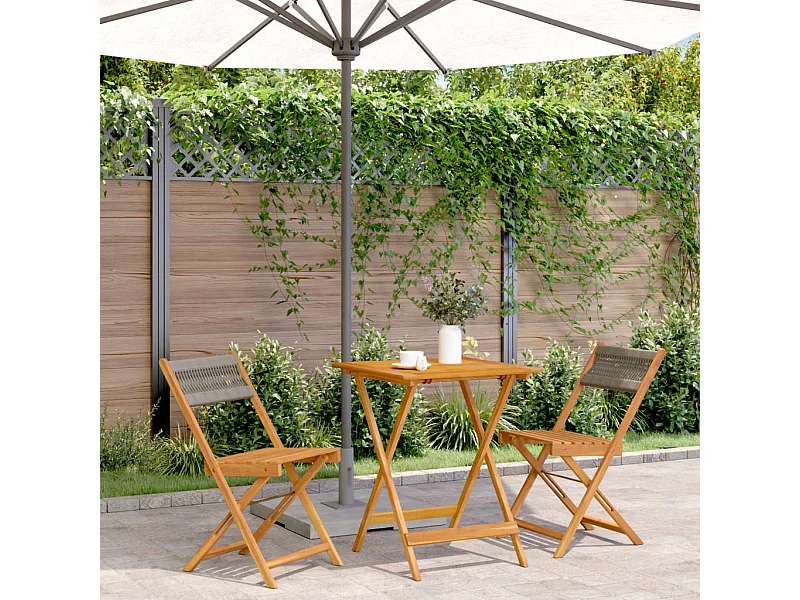 Ensemble de bistro 3 pcs gris polypropylène et bois massif FR43839